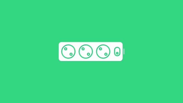 Weißes Verlängerungskabel Symbol isoliert auf grünem Hintergrund. Steckdose vorhanden. 4K Video Motion Grafik Animation — Stockvideo