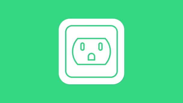 Presa elettrica bianca nell'icona USA isolata su sfondo verde. Presa di corrente. Animazione grafica 4K Video motion — Video Stock