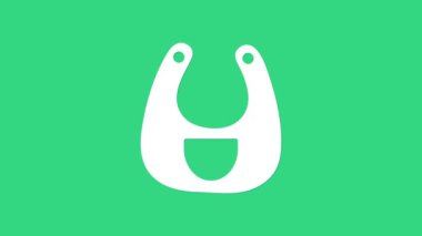 Beyaz bebek önlüğü simgesi yeşil arkaplanda izole edildi. 4K Video hareketli grafik canlandırması