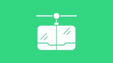 Beyaz Kablo araba simgesi yeşil arkaplanda izole edildi. Füniküler işaret. 4K Video hareketli grafik canlandırması