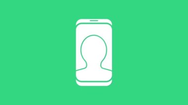 Beyaz Taksi çağrı servisi simgesi yeşil arkaplanda izole edildi. Akıllı telefon taksisi. 4K Video hareketli grafik canlandırması