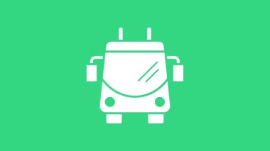Beyaz Trolleybus simgesi yeşil arkaplanda izole edildi. Toplu taşıma sembolü. 4K Video hareketli grafik canlandırması