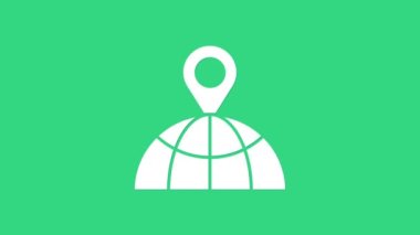 Dünya ikonundaki beyaz konum yeşil arka planda izole edildi. Dünya ya da Dünya işareti. 4K Video hareketli grafik canlandırması