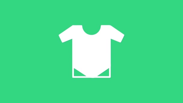 Beyaz Bebek tulumu ikonu yeşil arka planda izole edildi. Bebek kıyafetleri sembolü. Çocuk giyimi tabelası. 4K Video hareketli grafik canlandırması — Stok video