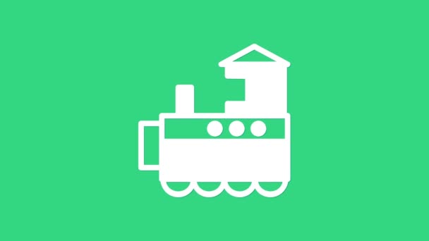 Biała ikona pociągu Toy izolowana na zielonym tle. 4K Animacja graficzna ruchu wideo — Wideo stockowe
