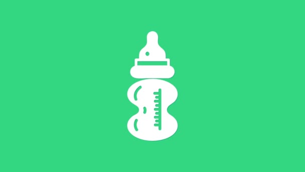 White Baby bottle icon isolated on green background. Feeding bottle icon. Milk bottle sign. 4K Video motion graphic animation — Stock Video