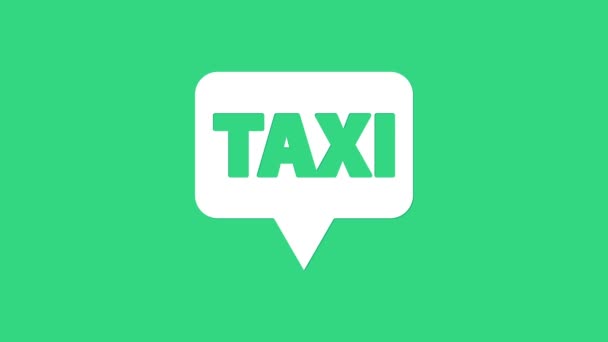 Puntero Mapa Blanco con icono de taxi aislado sobre fondo verde. Símbolo de ubicación. Animación gráfica de vídeo 4K — Vídeo de stock