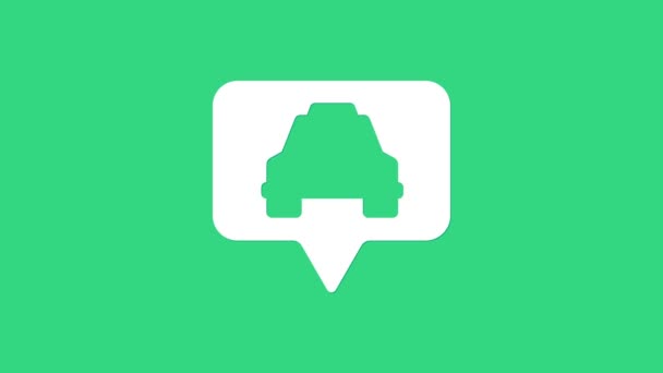 Witte kaart wijzer met taxi pictogram geïsoleerd op groene achtergrond. Locatie symbool. 4K Video motion grafische animatie — Stockvideo