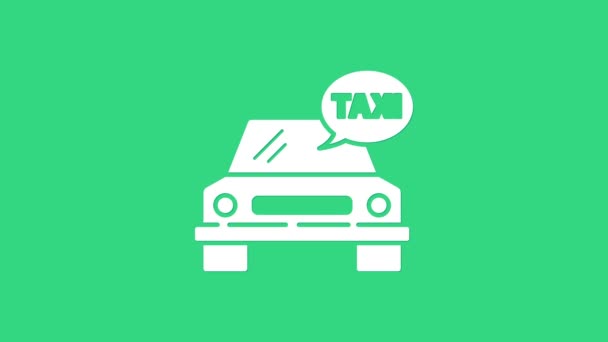 Vit Taxi bil ikon isolerad på grön bakgrund. 4K Video motion grafisk animation — Stockvideo