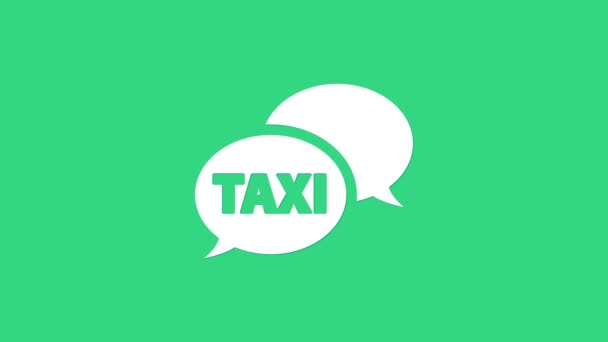 Білі таксі називають телефонну ікону, ізольовану на зеленому фоні. Символ бульбашки мовлення. Таксі для смартфона. 4K Відеографічна анімація — стокове відео