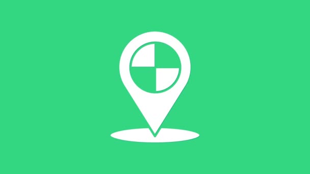 Witte kaart wijzer met taxi pictogram geïsoleerd op groene achtergrond. Locatie symbool. 4K Video motion grafische animatie — Stockvideo