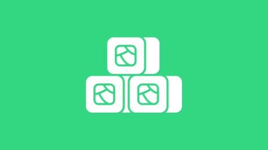 Yeşil arka planda beyaz suşi simgesi izole edildi. Geleneksel Japon yemekleri. 4K Video hareketli grafik canlandırması