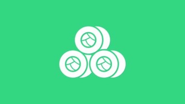 Yeşil arka planda beyaz suşi simgesi izole edildi. Geleneksel Japon yemekleri. 4K Video hareketli grafik canlandırması