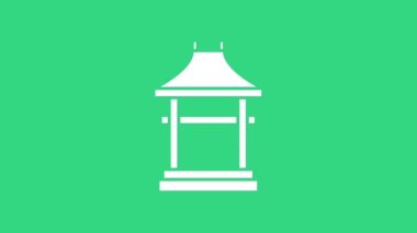 Beyaz Japon Kapı simgesi yeşil arkaplanda izole edildi. Torii kapı işareti. Geleneksel Japon klasik geçit sembolü. 4K Video hareketli grafik canlandırması