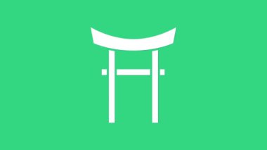 Beyaz Japon Kapı simgesi yeşil arkaplanda izole edildi. Torii kapı işareti. Geleneksel Japon klasik geçit sembolü. 4K Video hareketli grafik canlandırması