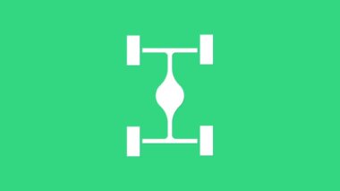 Beyaz Chassis araba simgesi yeşil arka planda izole edildi. 4K Video hareketli grafik canlandırması