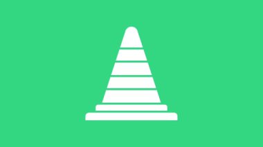 Yeşil arka planda beyaz trafik konisi simgesi izole edildi. 4K Video hareketli grafik canlandırması