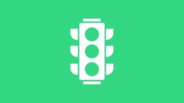 Yeşil arkaplanda beyaz trafik ışığı simgesi izole edildi. 4K Video hareketli grafik canlandırması