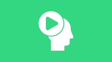 Çalma düğmesi simgesine sahip Beyaz Başlı insanlar yeşil arka planda izole edildi. 4K Video hareketli grafik canlandırması