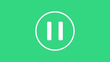 Yeşil arkaplanda beyaz duraklat simgesi izole edildi. 4K Video hareketli grafik canlandırması