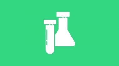 Beyaz test tüpü ve kimyasal test ikonu yeşil arka planda izole edildi. Laboratuvar cam levhası. 4K Video hareketli grafik canlandırması