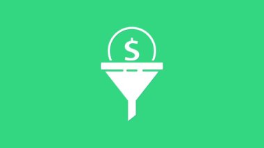 Beyaz Lider yönetim simgesi yeşil arkaplanda izole edildi. Paralı huni. Hedef müşteri iş konsepti. 4K Video hareketli grafik canlandırması