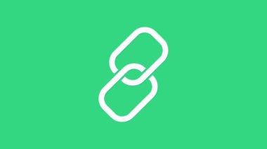 Beyaz zincir bağlantı simgesi yeşil arkaplanda izole edildi. Bağlantı bekar. 4K Video hareketli grafik canlandırması