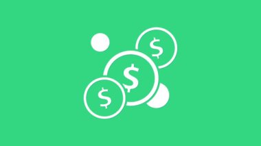 Yeşil arka planda dolar sembolü olan beyaz sikke parası. Bankacılık işareti. Para sembolü. 4K Video hareketli grafik canlandırması