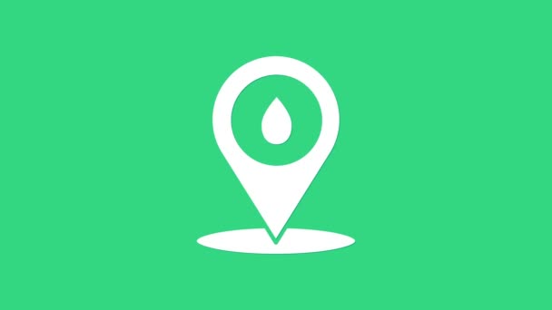 Fehér utántöltő benzin helyét ikon elszigetelt zöld alapon. Benzinkút és térképmutató. 4K Videó mozgás grafikus animáció — Stock videók