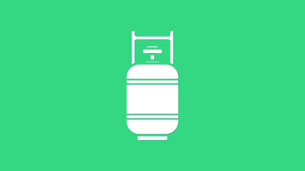 白色丙烷气罐图标隔离在绿色背景.易燃的气罐图标。4K视频运动图形动画 — 图库视频影像