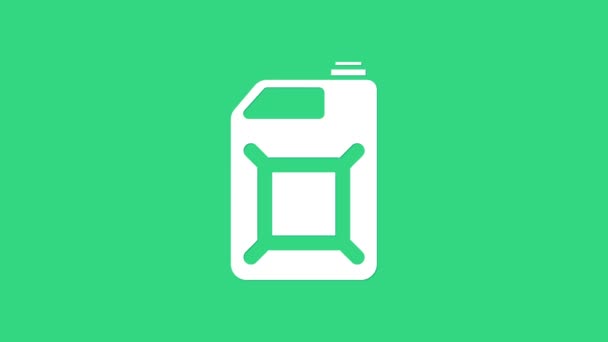 Λευκό δοχείο για το εικονίδιο βενζίνης απομονωμένο σε πράσινο φόντο. Εικονίδιο αερίου ντίζελ. 4K Γραφική κίνηση κίνησης βίντεο — Αρχείο Βίντεο