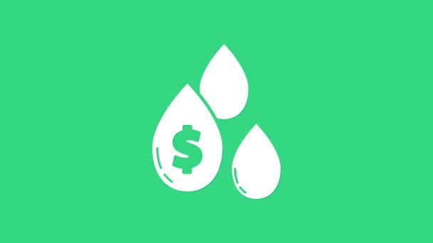Biała kropla oleju z ikoną symbolu dolara na zielonym tle. 4K Animacja graficzna ruchu wideo — Wideo stockowe