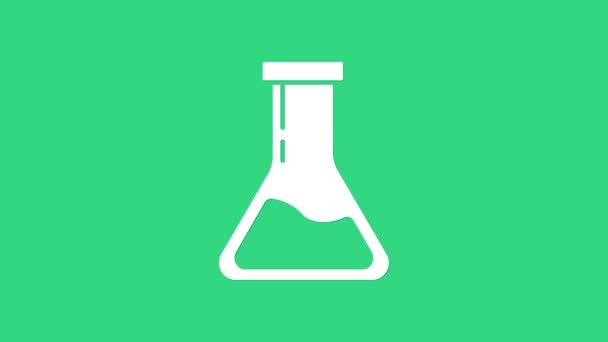 Biała probówka i kolba - chemiczna ikona laboratoryjna wyizolowana na zielonym tle. Szkło laboratoryjne. 4K Animacja graficzna ruchu wideo — Wideo stockowe