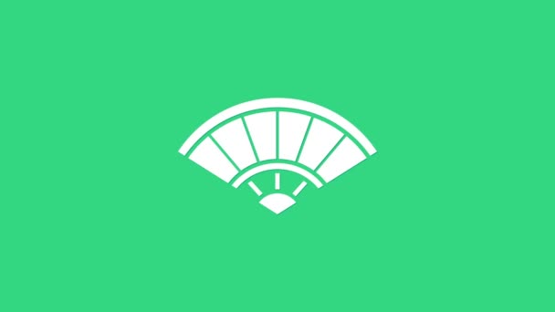 Біла традиційна паперова китайська або япанська ікона складання вентилятора ізольована на зеленому тлі. 4K Відеографічна анімація — стокове відео