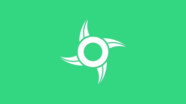 White Japanese ninja shuriken icon isolated on green background. 4K Video motion graphic animation — Stock Video