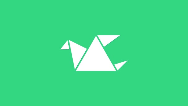White Origami pták ikona izolované na zeleném pozadí. Grafická animace pohybu videa 4K — Stock video