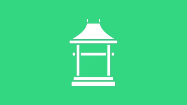 Weißes Japan-Tor-Symbol isoliert auf grünem Hintergrund. Torschild Torii. Traditionelles traditionelles japanisches Torsymbol. 4K Video Motion Grafik Animation — Stockvideo