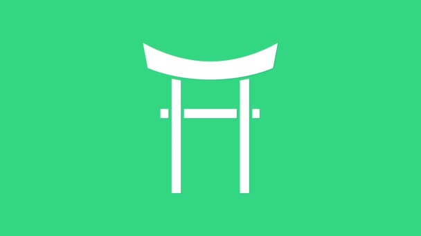 Символ Белые Японские ворота выделен на зеленом фоне. Знак Тори Гейт. Японский традиционный символ ворот. Видеографическая анимация 4K — стоковое видео