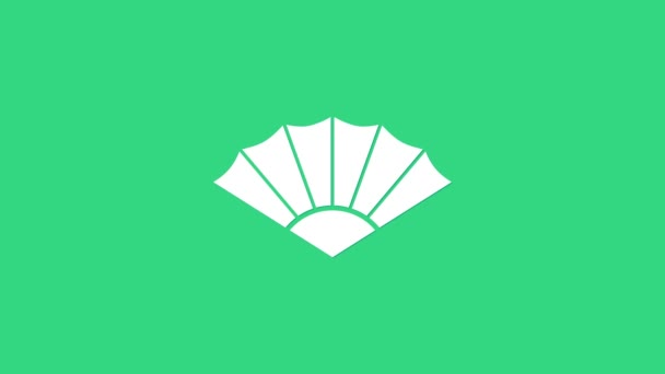 Bílý Tradiční papír čínské nebo japonské skládací vějíř ikona izolované na zeleném pozadí. Grafická animace pohybu videa 4K — Stock video