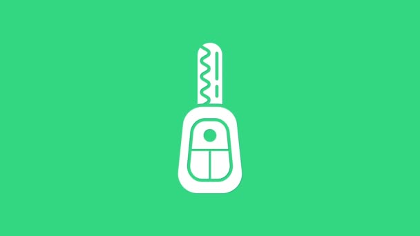 Vit bil nyckel med avlägsen ikon isolerad på grön bakgrund. Bilnyckel och larmsystem. 4K Video motion grafisk animation — Stockvideo