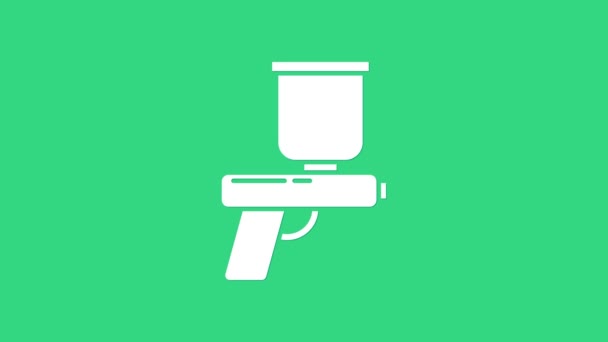 Vit färg spruta pistol ikon isolerad på grön bakgrund. 4K Video motion grafisk animation — Stockvideo