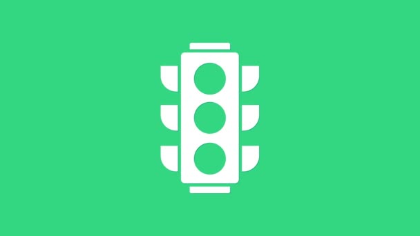 Белый светофор значок изолирован на зеленом фоне. Видеографическая анимация 4K — стоковое видео