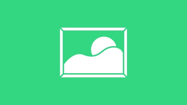 Vit bild landskap ikon isolerad på grön bakgrund. 4K Video motion grafisk animation — Stockvideo