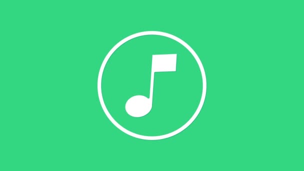 Fehér Zene hang, hang ikon elszigetelt zöld háttérrel. 4K Videó mozgás grafikus animáció — Stock videók