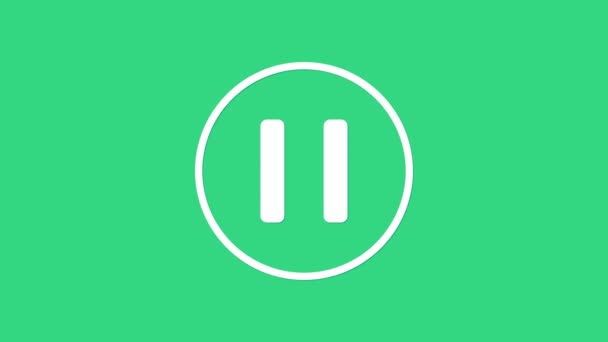 Ikona tlačítka Bílá pauza izolovaná na zeleném pozadí. Grafická animace pohybu videa 4K — Stock video