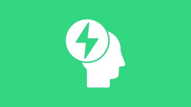 Icono de cabeza blanca y símbolo eléctrico aislado sobre fondo verde. Animación gráfica de vídeo 4K — Vídeos de Stock