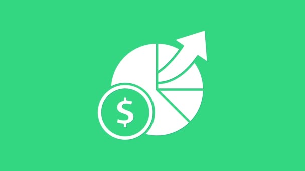 Білі гроші і піктограма графіку діаграм ізольовані на зеленому фоні. Фінансова аналітика, бюджетне планування, фінансовий менеджер. 4K Відео рух графічна анімація — стокове відео