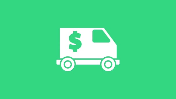 Icono de camión blindado blanco aislado sobre fondo verde. Animación gráfica de vídeo 4K — Vídeos de Stock