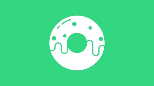 Witte Donut met zoete glazuur pictogram geïsoleerd op groene achtergrond. 4K Video motion grafische animatie — Stockvideo