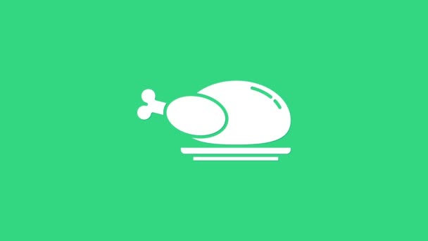 Белый жареная индейка или курица значок изолирован на зеленом фоне. Видеографическая анимация 4K — стоковое видео